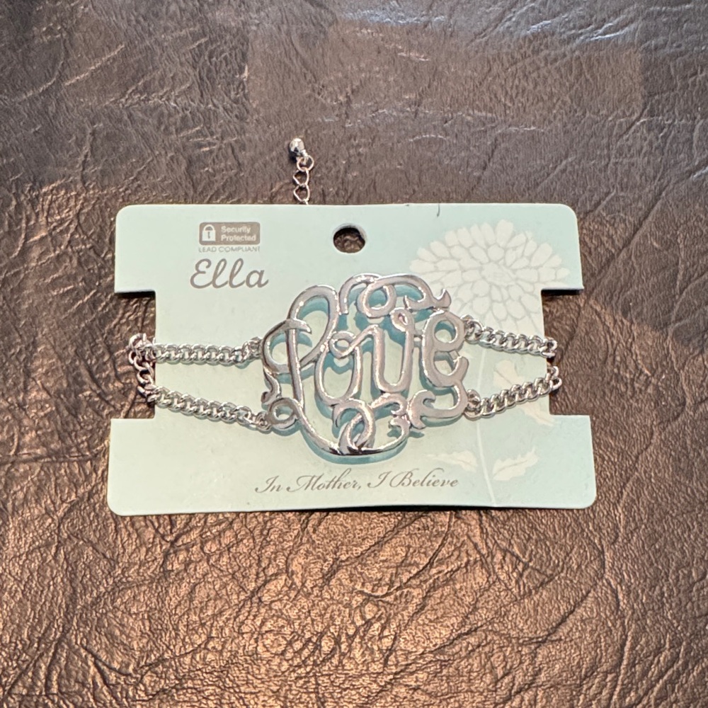Ella Silver 'Love' Script Double-Chain Bracelet